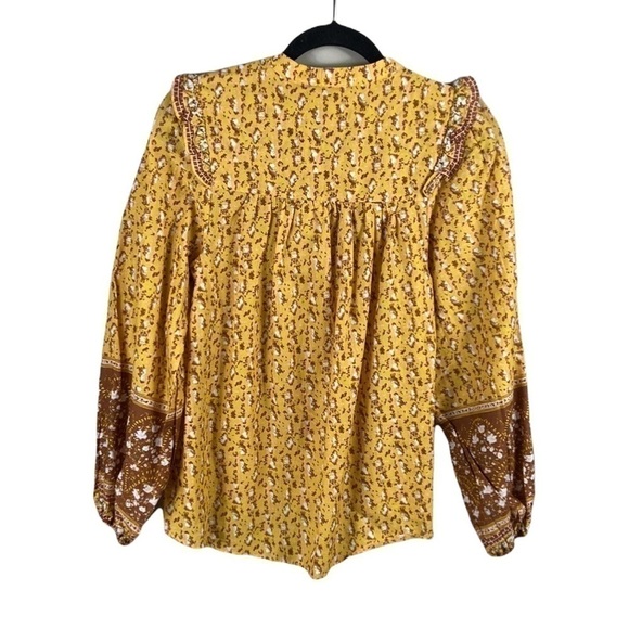 JOIE Boho Floral Prairie Puff Sleeve Ruffle Yoke Button Down Top Size S - Picture 12 of 12